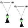 Gaby 14 Gauge 11/16 Green Gem Spooky Witch Halloween Dangle Nipple Ring Set