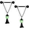 Gaby 14 Gauge 11/16 Green Gem Black Witch Halloween Dangle Nipple Ring Set