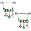 14 Gauge 11/16 Ho Ho Ho Santa Christmas Chain Dangle Nipple Ring Set
