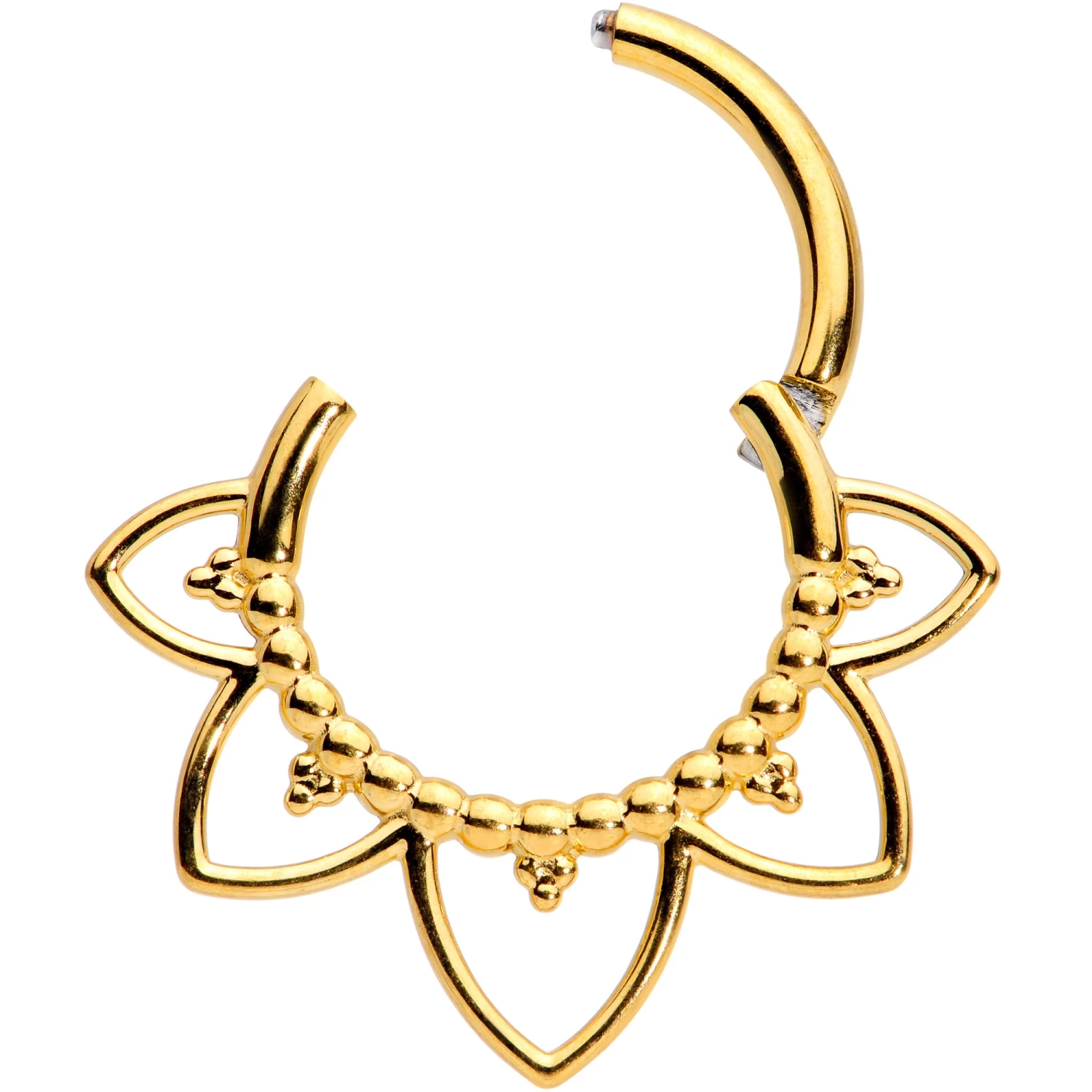 16 Gauge 5/16 Gold Tone Open Petal Flower Hinged Segment Ring 2 16 Gauge 5/16 Gold Tone Open Petal Flower Hinged Segment Ring - Image 2