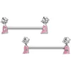 14 Gauge 5/8 Clear Gem Pink Champagne Bottles Barbell Nipple Ring Set