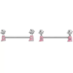 14 Gauge 5/8 Clear Gem Pink Champagne Bottles Barbell Nipple Ring Set -Body Jewelry Store 71357.otherimage2