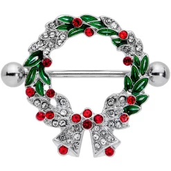 Gaby 14 Gauge 11/16 Red Green Gem Christmas Wreath Nipple Shield Set -Body Jewelry Store 71358.otherimage2