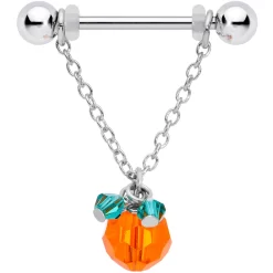 Gaby 14 Gauge 5/8 Green Orange Gem Pumpkin Halloween Dangle Nipple Ring Set -Body Jewelry Store 71360.otherimage1