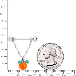Gaby 14 Gauge 5/8 Green Orange Gem Pumpkin Halloween Dangle Nipple Ring Set -Body Jewelry Store 71360.otherimage2