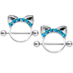 Gaby 14 Gauge 9/16 Aqua Gem Kitty Cat Ears Nipple Shield Set