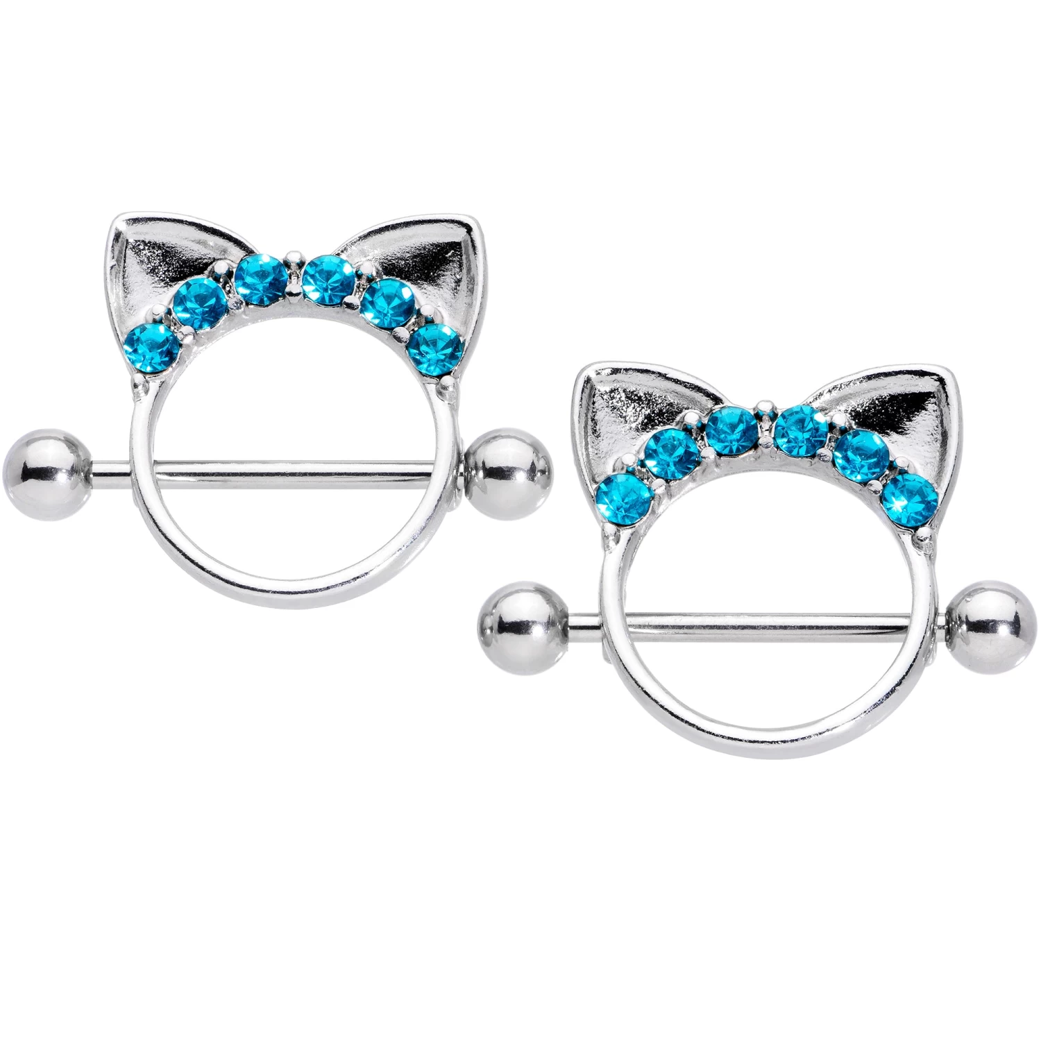 Gaby 14 Gauge 9/16 Aqua Gem Kitty Cat Ears Nipple Shield Set 1 Gaby 14 Gauge 9/16 Aqua Gem Kitty Cat Ears Nipple Shield Set