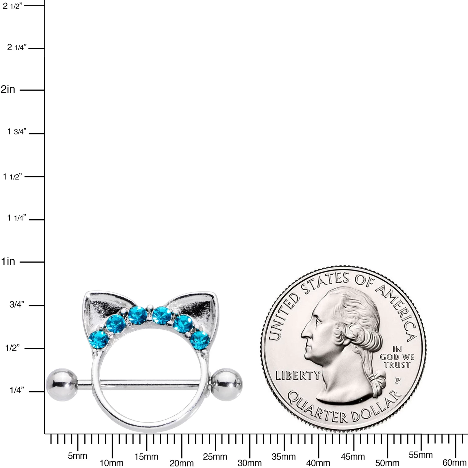 Gaby 14 Gauge 9/16 Aqua Gem Kitty Cat Ears Nipple Shield Set 3 Gaby 14 Gauge 9/16 Aqua Gem Kitty Cat Ears Nipple Shield Set - Image 3