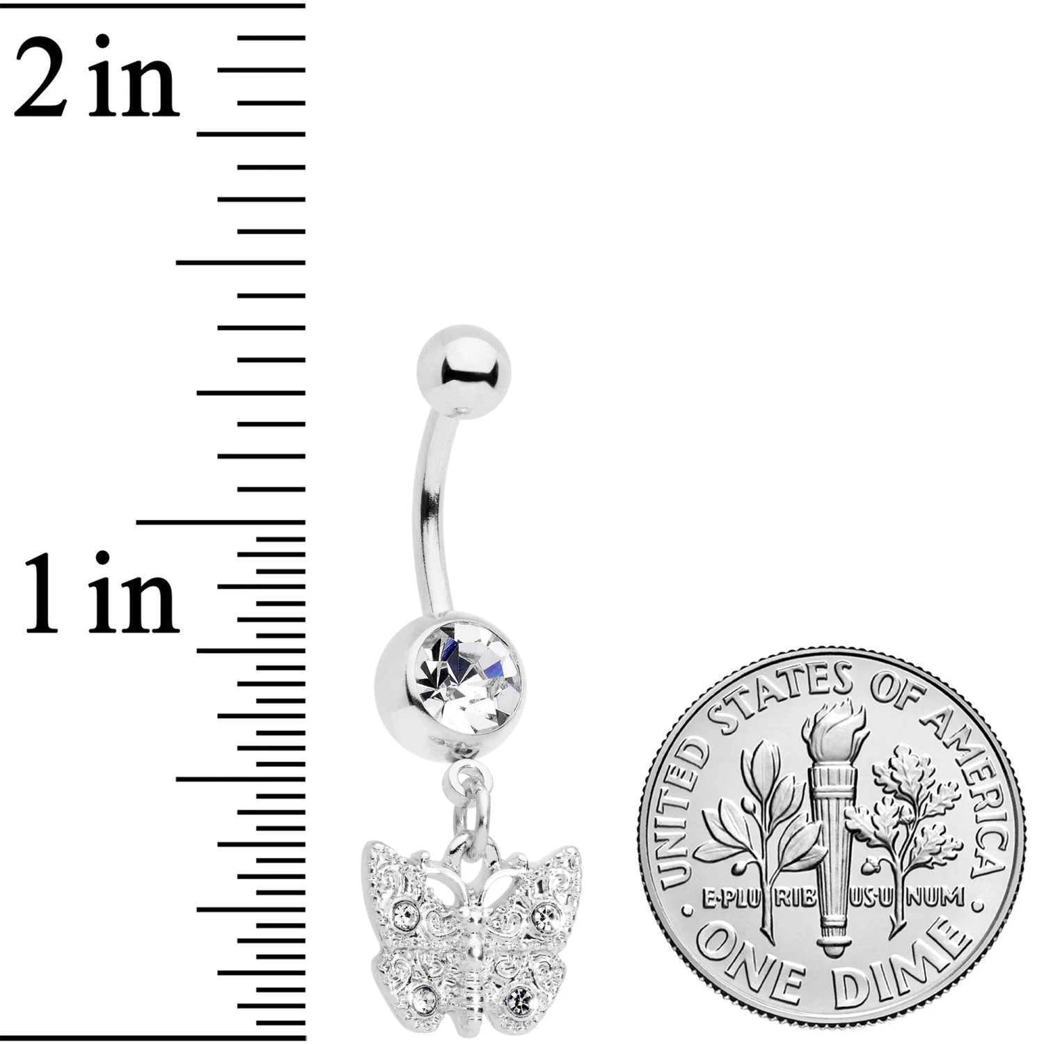 Clear Gem Baroque Butterfly Dangle Belly Ring 2 Clear Gem Baroque Butterfly Dangle Belly Ring - Image 2