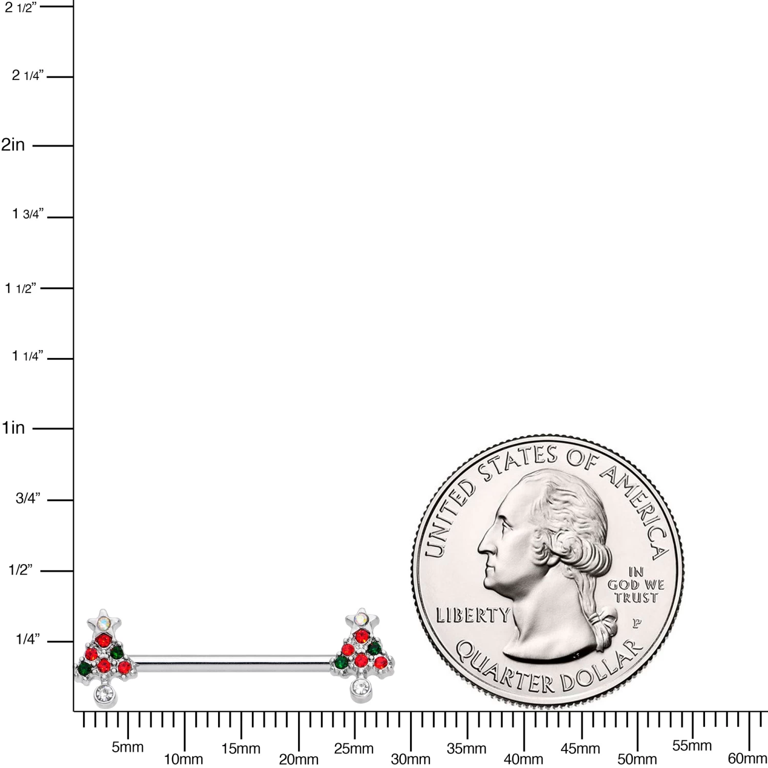 14 Gauge 11/16 Clear Red Green Gem Christmas Tree Nipple Ring Set 4 14 Gauge 11/16 Clear Red Green Gem Christmas Tree Nipple Ring Set - Image 4