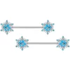 14 Gauge 5/8 Aqua Gem Winter Snowflake Christmas Nipple Ring Set