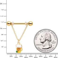 Gaby 14 Gauge 3/4 Gold Tone Beer Mug St Patricks Day Dangle Nipple Ring Set -Body Jewelry Store 71450.otherimage2