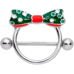 Gaby 14 Gauge 11/16 Green Red Polka Dot Bow Christmas Nipple Shield Set -Body Jewelry Store 71455.otherimage1