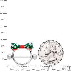 Gaby 14 Gauge 11/16 Green Red Polka Dot Bow Christmas Nipple Shield Set -Body Jewelry Store 71455.otherimage3