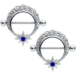 14 Gauge 3/4 Clear Blue Gem Evening Star Nipple Shield Set