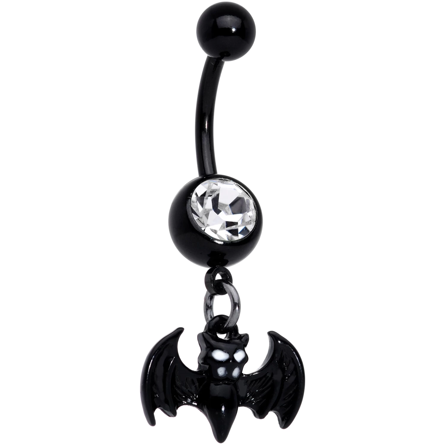 Clear Gem Black Baby Bat Halloween Dangle Belly Ring 1 Clear Gem Black Baby Bat Halloween Dangle Belly Ring