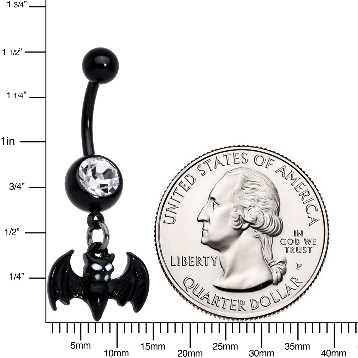 Clear Gem Black Baby Bat Halloween Dangle Belly Ring 2 Clear Gem Black Baby Bat Halloween Dangle Belly Ring - Image 2