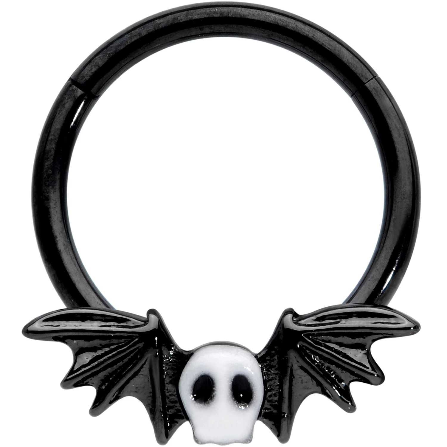 16 Gauge 3/8 Wing Skull Memento Mori Halloween Hinged Segment Ring 1 16 Gauge 3/8 Wing Skull Memento Mori Halloween Hinged Segment Ring