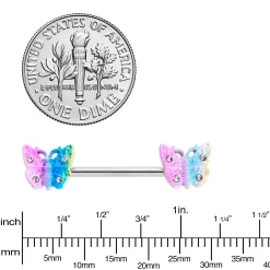 14 Gauge 9/16 Clear Gem Baroque Rainbow Butterfly Nipple Ring Set -Body Jewelry Store 71591.otherimage2