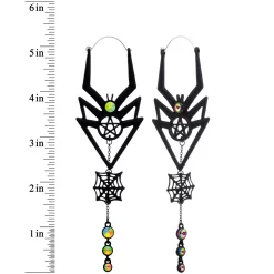 Vitrail Gem Black Spider Pentagram Dangle Tunnel Plug Earrings -Body Jewelry Store 71607.otherimage2