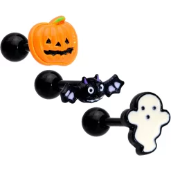 16 Gauge 1/4 Black Bat Ghost Halloween Cartilage Tragus Set Of 3