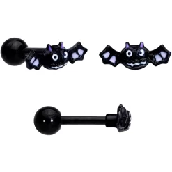 16 Gauge 1/4 Black Bat Ghost Halloween Cartilage Tragus Set Of 3 -Body Jewelry Store 71627.otherimage2