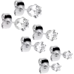 20 Gauge Clear CZ Gem 3mm To 5mm Post Stud Earring Set Of 3