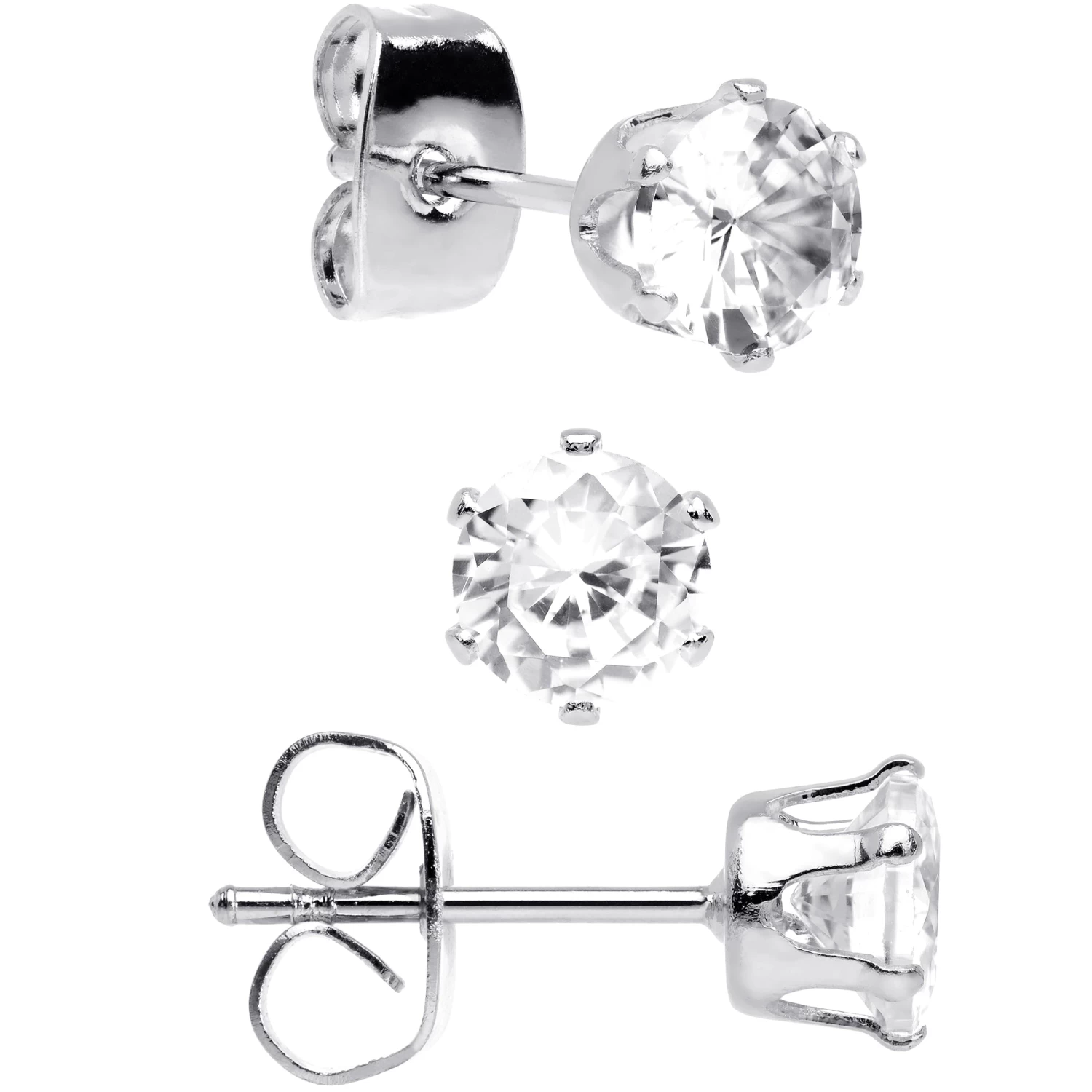 20 Gauge Clear CZ Gem 3mm To 5mm Post Stud Earring Set Of 3 2 20 Gauge Clear CZ Gem 3mm To 5mm Post Stud Earring Set Of 3 - Image 2