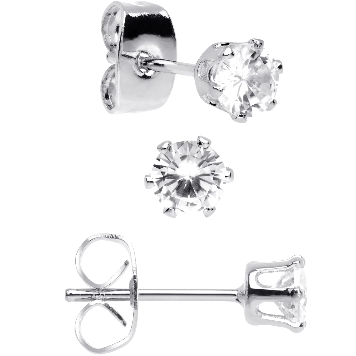 20 Gauge Clear CZ Gem 3mm To 5mm Post Stud Earring Set Of 3 3 20 Gauge Clear CZ Gem 3mm To 5mm Post Stud Earring Set Of 3 - Image 3