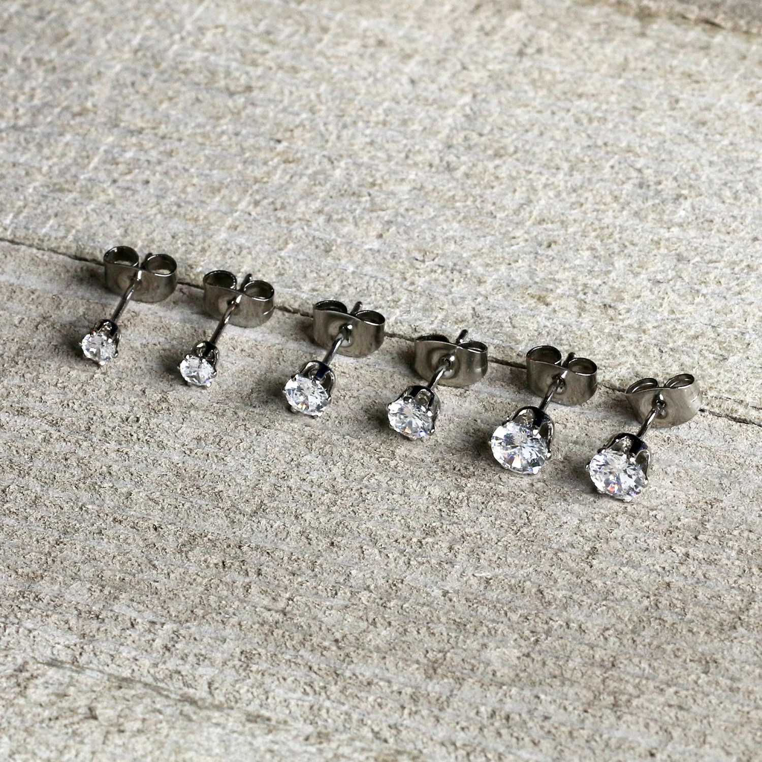 20 Gauge Clear CZ Gem 3mm To 5mm Post Stud Earring Set Of 3 6 20 Gauge Clear CZ Gem 3mm To 5mm Post Stud Earring Set Of 3 - Image 6