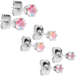 20 Gauge Aurora CZ Gem 3mm To 5mm Post Stud Earring Set Of 3