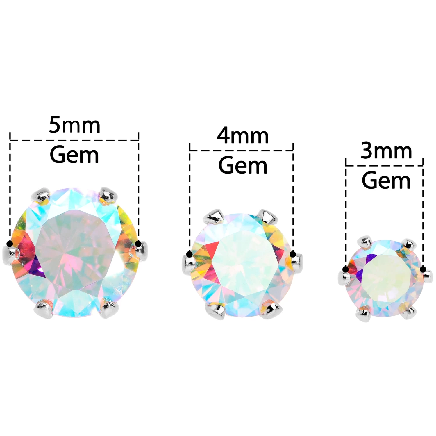 20 Gauge Aurora CZ Gem 3mm To 5mm Post Stud Earring Set Of 3 5 20 Gauge Aurora CZ Gem 3mm To 5mm Post Stud Earring Set Of 3 - Image 5