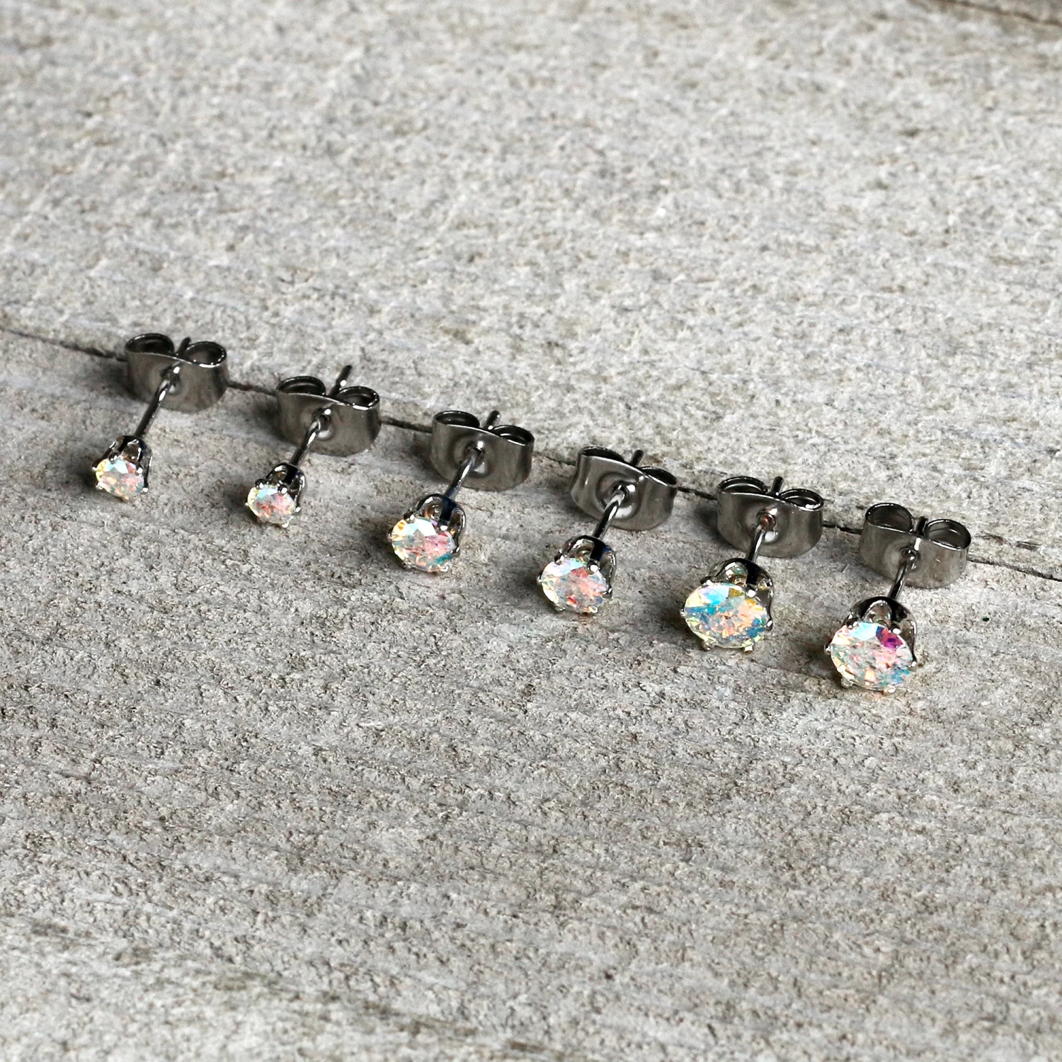 20 Gauge Aurora CZ Gem 3mm To 5mm Post Stud Earring Set Of 3 6 20 Gauge Aurora CZ Gem 3mm To 5mm Post Stud Earring Set Of 3 - Image 6