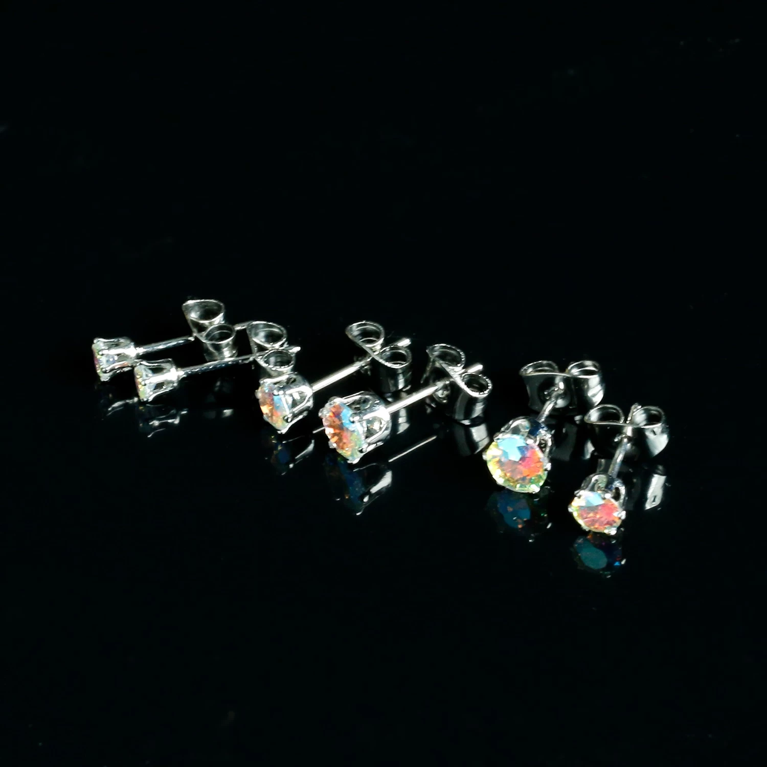 20 Gauge Aurora CZ Gem 3mm To 5mm Post Stud Earring Set Of 3 7 20 Gauge Aurora CZ Gem 3mm To 5mm Post Stud Earring Set Of 3 - Image 7