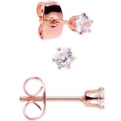 20 Gauge Clear CZ Gem Rose Gold Tone Post Stud Earring Set Of 3 -Body Jewelry Store 71639.otherimage3