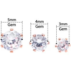 20 Gauge Clear CZ Gem Rose Gold Tone Post Stud Earring Set Of 3 -Body Jewelry Store 71639.otherimage4