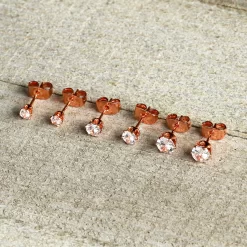 20 Gauge Clear CZ Gem Rose Gold Tone Post Stud Earring Set Of 3 -Body Jewelry Store 71639.otherimage5