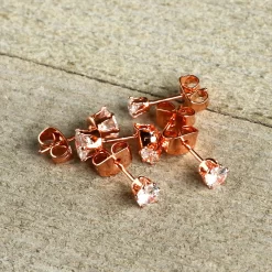 20 Gauge Clear CZ Gem Rose Gold Tone Post Stud Earring Set Of 3 -Body Jewelry Store 71639.otherimage6