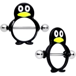 Gaby 14 Gauge 9/16 Black White Penguins Nipple Shield Set