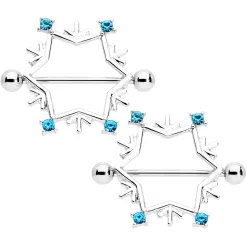 Gaby 14 Gauge 3/4 Aqua Gem Snowflake Christmas Nipple Shield Set