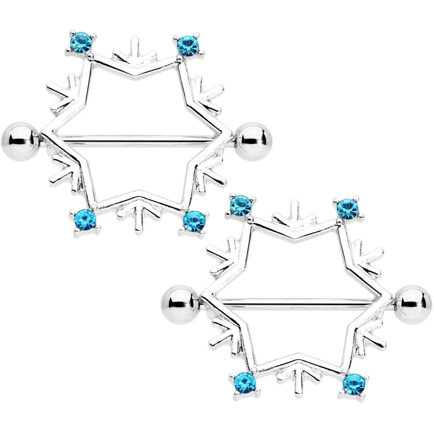 Gaby 14 Gauge 3/4 Aqua Gem Snowflake Christmas Nipple Shield Set 1 Gaby 14 Gauge 3/4 Aqua Gem Snowflake Christmas Nipple Shield Set