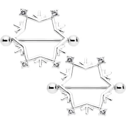 Gaby 14 Gauge 3/4 Clear Gem Snowflake Christmas Nipple Shield Set