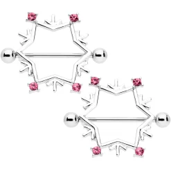 Gaby 14 Gauge 3/4 Pink Gem Snowflake Christmas Nipple Shield Set