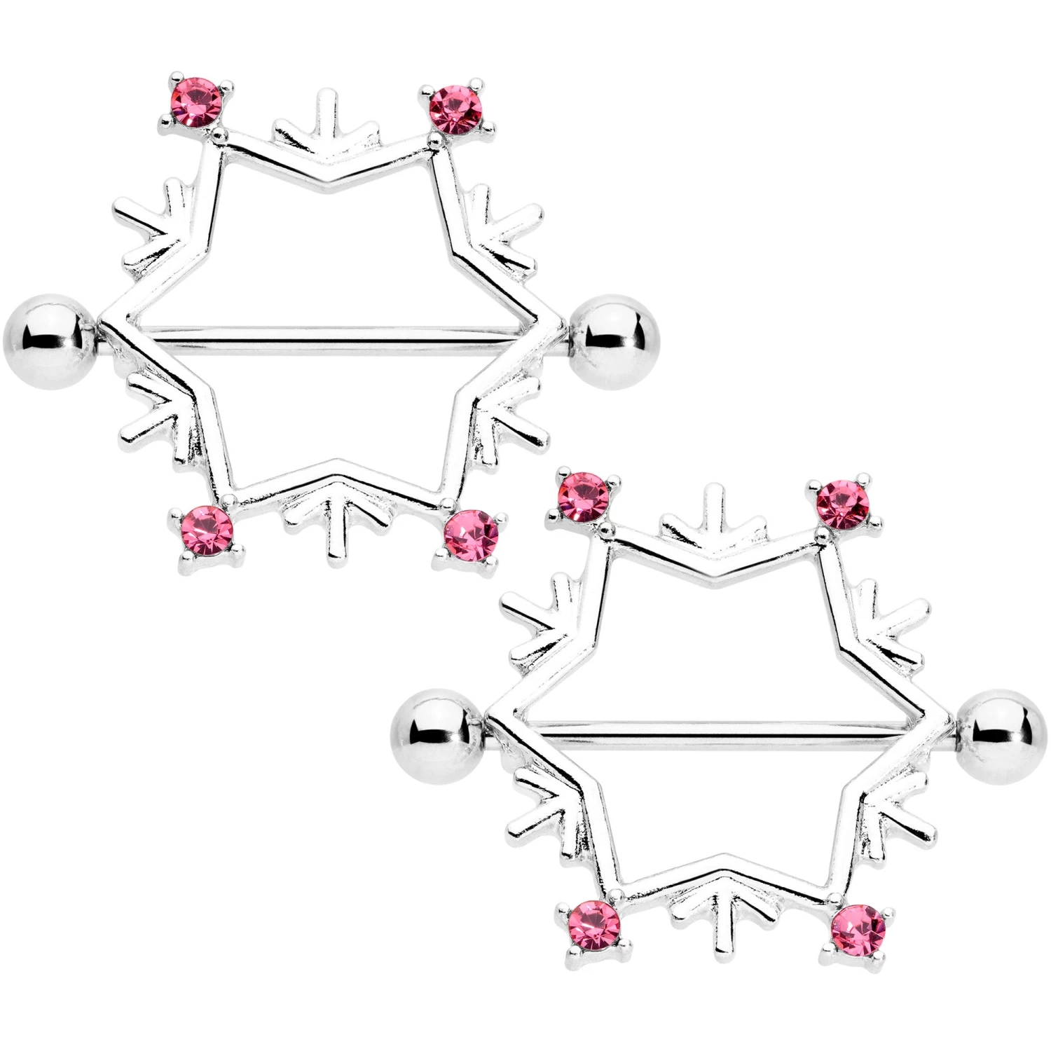 Gaby 14 Gauge 3/4 Pink Gem Snowflake Christmas Nipple Shield Set 1 Gaby 14 Gauge 3/4 Pink Gem Snowflake Christmas Nipple Shield Set