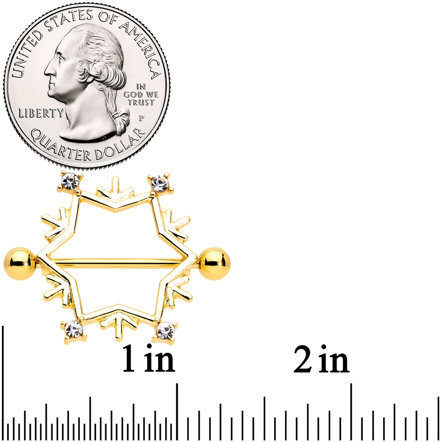 Gaby 14 Gauge 3/4 Clear Gem Gold Tone Snowflake Christmas Nipple Shield Set 3 Gaby 14 Gauge 3/4 Clear Gem Gold Tone Snowflake Christmas Nipple Shield Set - Image 3