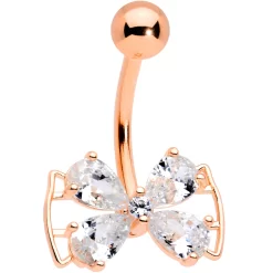 Gaby Clear CZ Gem Rose Gold Tone Beauty Bow Belly Ring