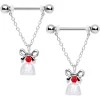 Gaby 14 Gauge 11/16 Red Gem Bell Christmas Chain Dangle Nipple Ring Set