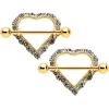 14 Gauge 9/16 Clear Gem Gold Tone Heart Valentines Nipple Shield Set