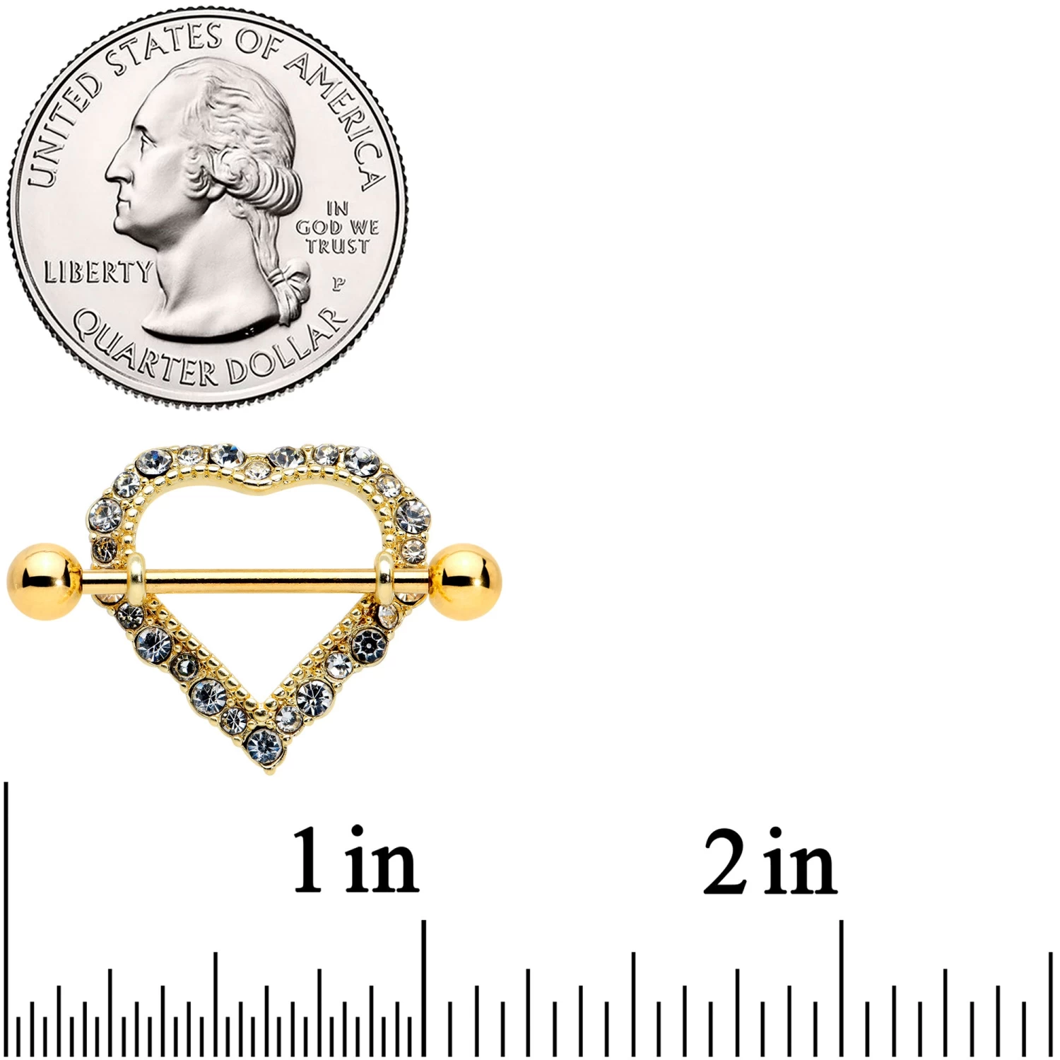 14 Gauge 9/16 Clear Gem Gold Tone Heart Valentines Nipple Shield Set 2 14 Gauge 9/16 Clear Gem Gold Tone Heart Valentines Nipple Shield Set - Image 2