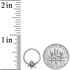 16 Gauge 3/8 Clear Gem Purple Iris Flower Hinged Segment Ring 5 16 Gauge 3/8 Clear Gem Purple Iris Flower Hinged Segment Ring -Body Jewelry Store 71934.otherimage2